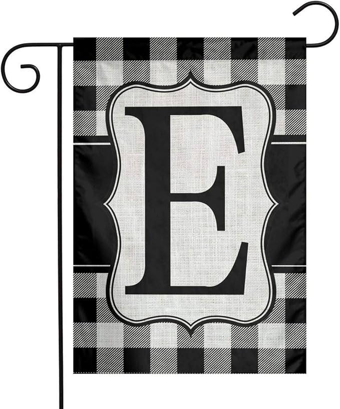 YANGHOME Monogram Initial E Burlap Garden Porch Lawn Flag Farmhouse Decorations Mailbox Decor Welcome Sign 12x18 Inch Small Mini Size Double Sided Flax Nylon Linen Fabric