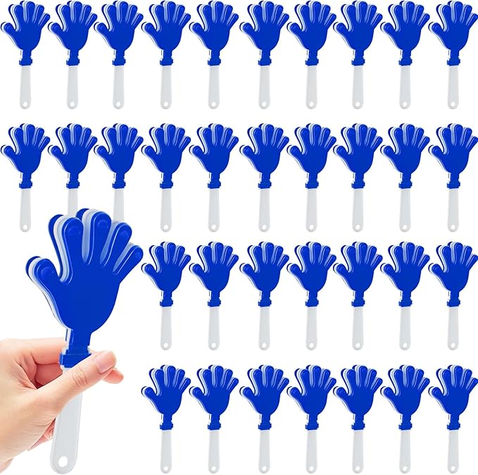 36 Pcs Hand Clappers Noisemakers 7.5 Inch Clappers Noisemakers Plastic Hand Clappers for Birthdays Game Football Sporting Events Cheers Supplies Dance Basketball Football Noisemakers(Blue and White)