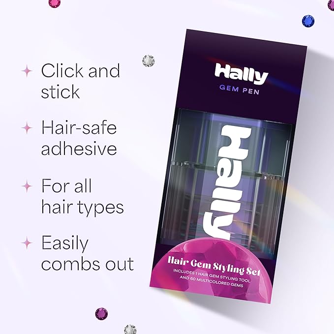 Hair Gem Pen for Girls – 240 Stick-On Hair Gems & Stamper Tool – Hair Jewels Kit for Kids, Festivals, School, Christmas, Parties, Weddings – Easy to Apply & Remove – Hair Accessories by Hally Hair