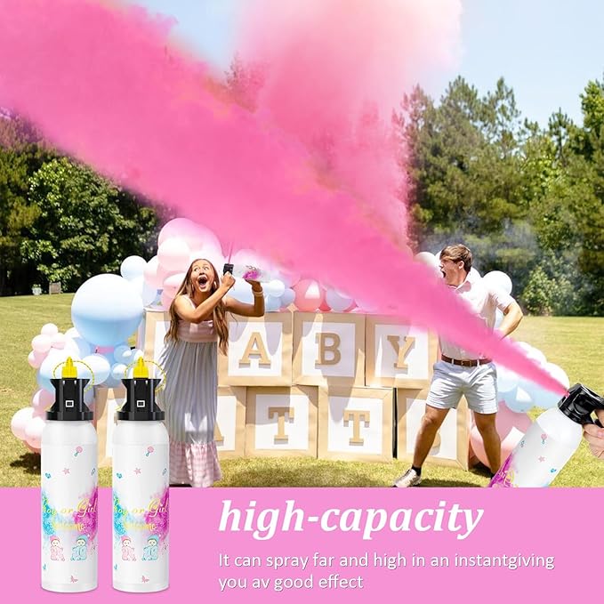 SRG Large Gender Reveal Fire Extinguisher Color Blaster | 2 Packs Baby Girl Pink Gender Reveal Extinguisher | Pink Smoke for Gender Reveal Party & Ideas | Long Lasting（Pink）