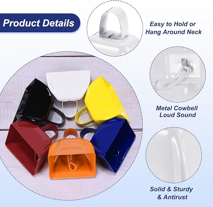 PATIKIL 48pcs Cow Bells for Football Games, 3 Inch Cowbells for Sporting Events Bulk Loud Noise Makers Metal Cow Bell with Rope for Cheering Wedding, White