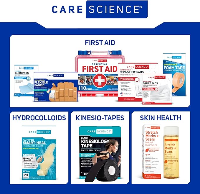 Care Science Fabric Adhesive Pad Bandages, 3x4 inches Extra Large Flexible Non-Stick Strip, Helps Prevent Infection, Breathable Protection, for First Aid & Wound Care, 30 Count