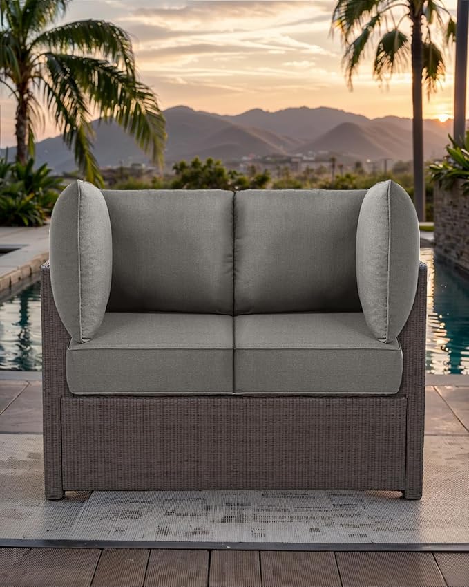 Luxury 24x24x6 Patio Cushions for Outdoor Furniture Set of 2 - Water-Repellent 6-Piece Cushion Set for Outside Wicker Couch Loveseat Chair Sectional Patio Conversation Sets - Grey/Classic