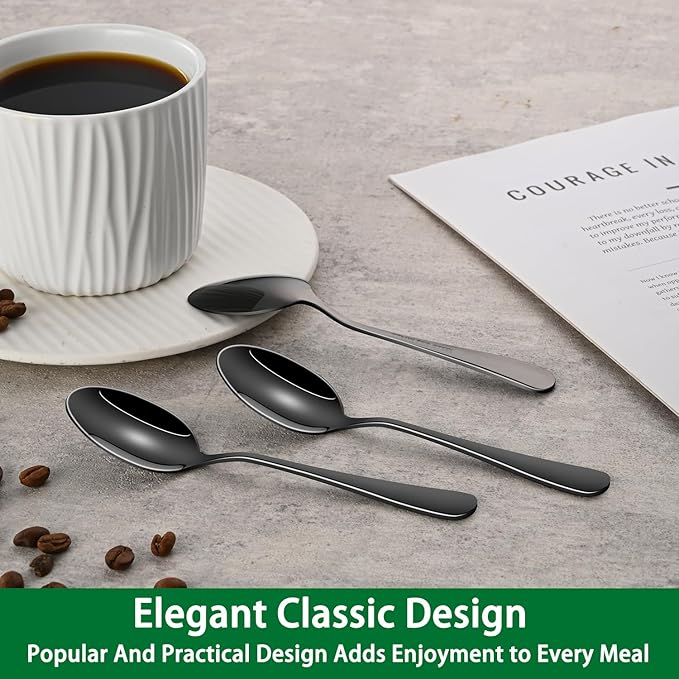 4.7 Inch Coffee & Tea Spoons,8-Piece Black Stainless Steel Espresso Spoon Set,Durable Small Teaspoon,Dishwasher Safe Mini Spoons For Dessert