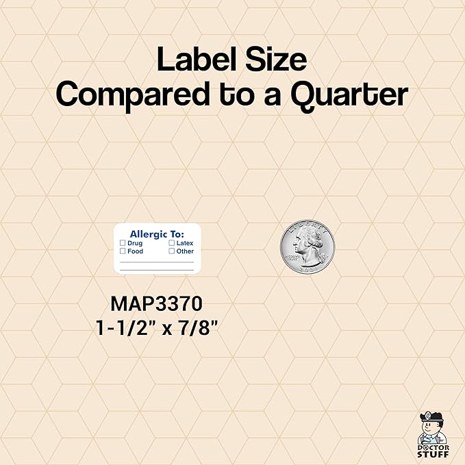 Allergic to Chart Label with Drug Latex Food Other Checkboxes 1-1/2” x 7/8” White Blue Doctor Stuff Sticker for Patient Allergy Alert 250 Labels/Box