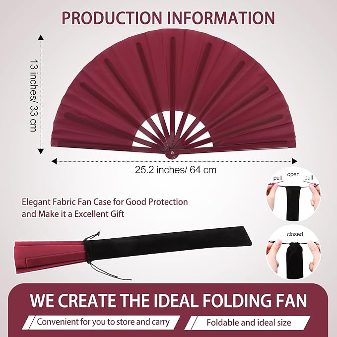 Blulu 4 Pcs 13 Inch Large Folding Hand Fans for Line Dancing Big Clapping Popping Raves Fans Bulk for Dancing Boots on The Ground Festival Party Decoration(Classic Style, Retro Color)