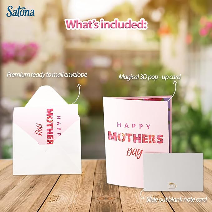 SATONA 3D Mother Pop-Up Greeting Card, Elegant Floral Scene, Includes Envelope & Message Card, Perfect for Mothers, Wives, Grandmas, or a Special Occasion (Happy Mother’s Day)