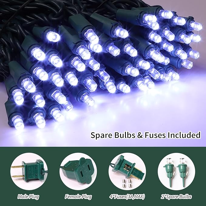 LAMPHOME White Wide Angle LED Christmas Lights, 64.8 Ft 300 Count, Pack of 3 Strands 21.9 Ft 100 Lights UL Certified Commercial Grade Green Wire 5mm Holiday String Light