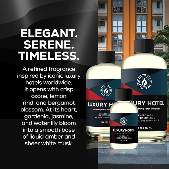 Aroma Country Ritzy Luxury Hotel Diffuser Oil - Luxury Hotel Scent for Diffuser & Air Fresheners - Essential Oil Diffuser Refill, Home Fragrance Collection with Gardenia & Amber (4 Fl. Oz)
