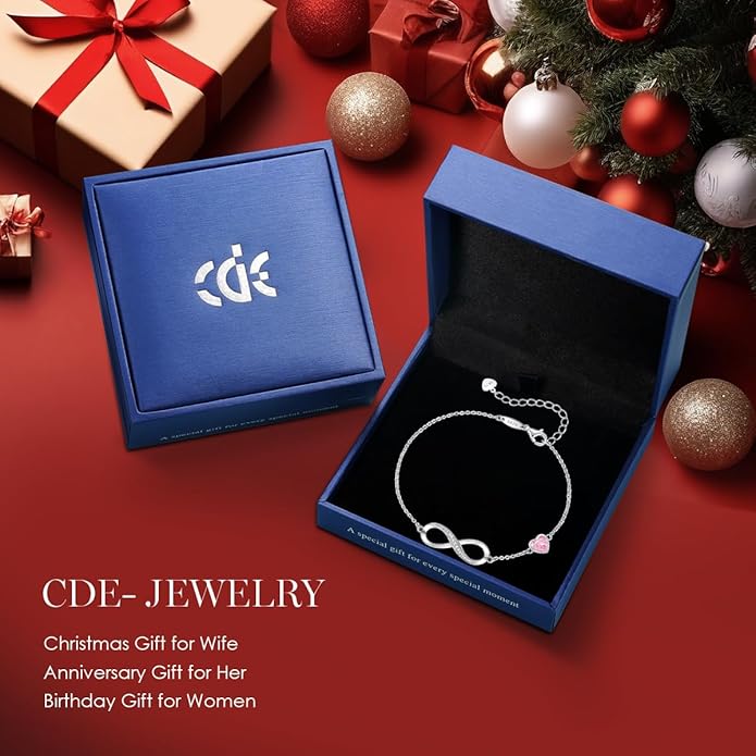 CDE Infinity Heart Birthstone Charm Link Bracelet for Women 925 Sterling Silver Adjustable Mother's Day Christmas Day Gift Anniversary Birthday Jewelry for Wife Girlfriend Her
