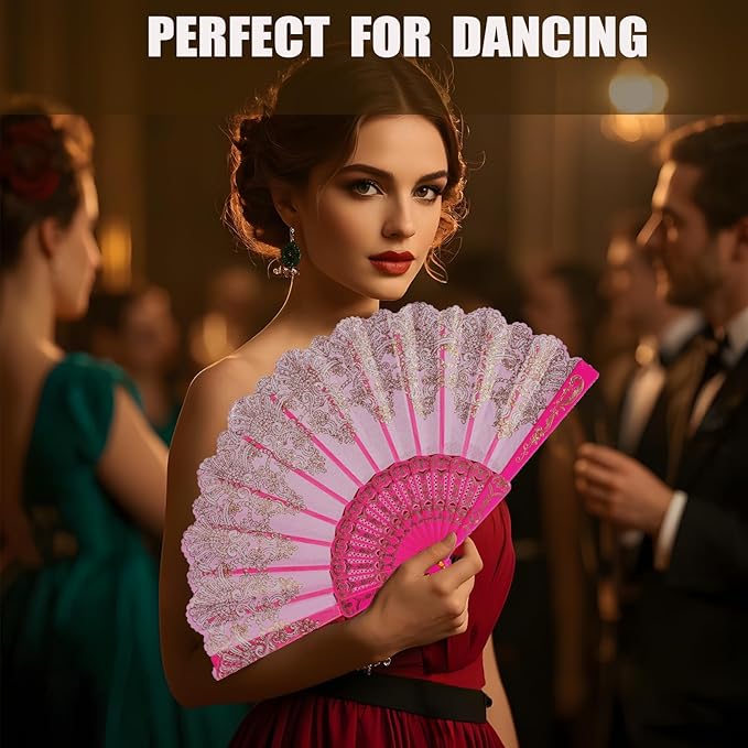 QIRMIZI 30 Pack Folding Handheld Fans,Silk Spanish Fan, Perfect for Weddings, Parties, and Dancing,Pink