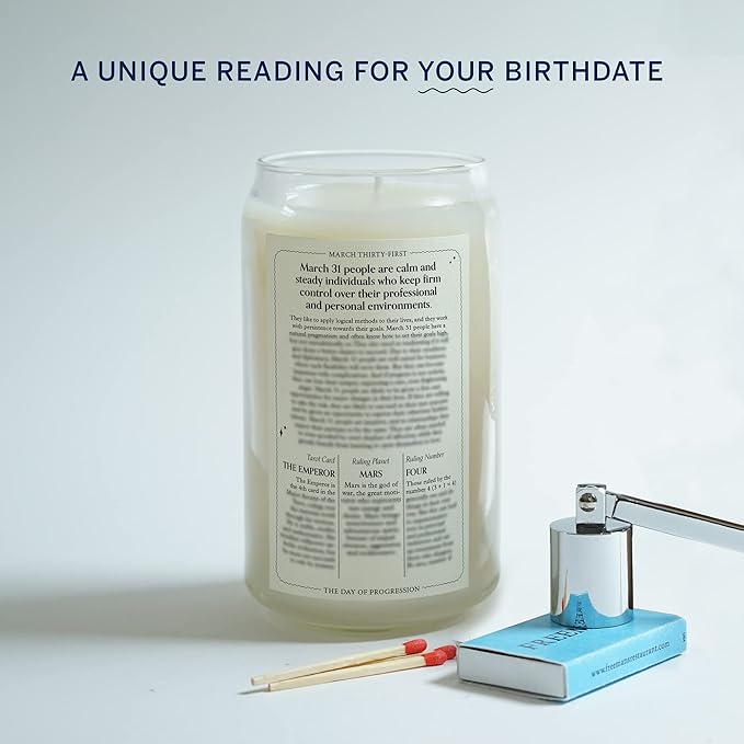 Birthdate Candles, March 31 - Aries Zodiac Scented Candles Birthday Gift - Mint, Geranium & Cedarwood Scent - All-Natural Soy & Coconut Wax, 60-80 Hour Burn Time - Made in USA
