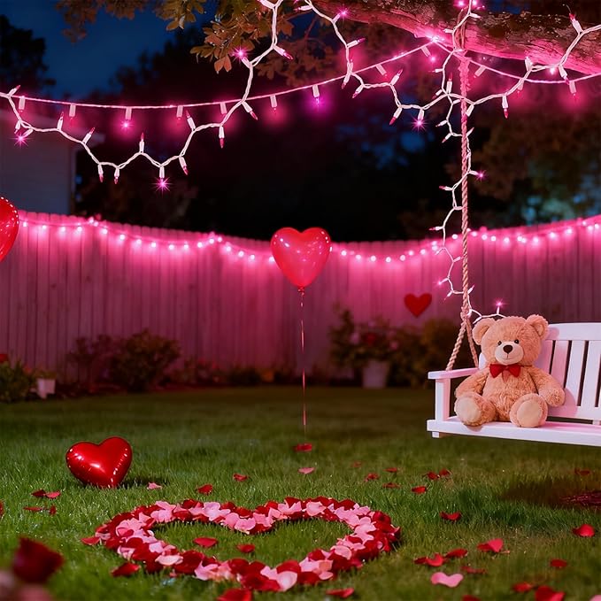 WATERGLIDE Valentine's String Lights, 50 Count 11.5FT White Wire Mini Incandescent Christmas Fairy Light, UL Certified for Patio Wreath Garland Garden Easter Holiday Outdoor Indoor Decor, Pink