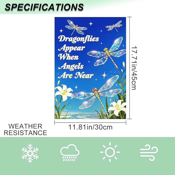 IVN Spring Garden Flag 12x18 Inch Dragonfly Flag Double Sided Outdoor Yard Banner for Porch Lawn Patio Spring Decor