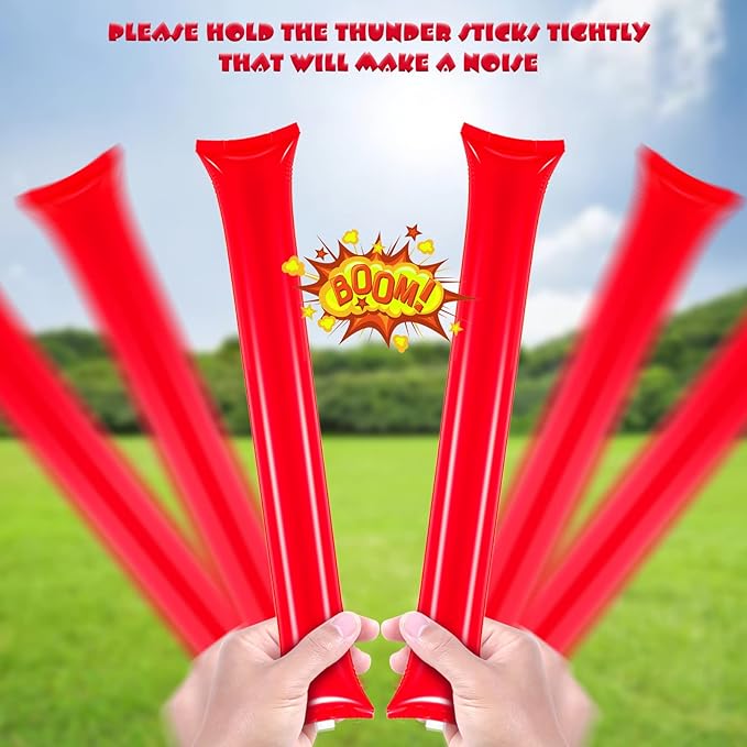 Chivao 120 Pcs Thunder Sticks Thicken Plastic Cheering Sticks Team Inflatable Noise Makers Cheerleading Sticks for Sporting Cheers Spirit Basketball Football Dance Halloween Party(Red)