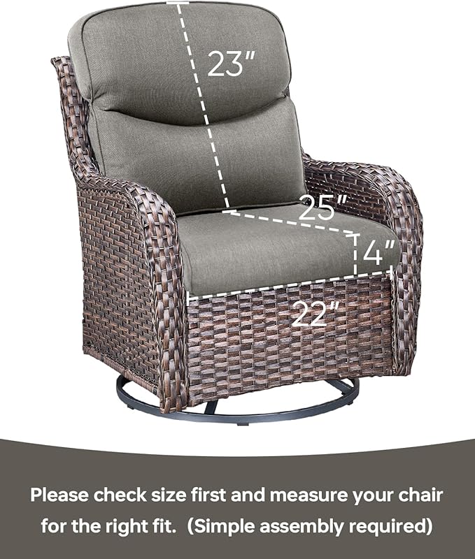 Pop 22x25/22x24 Outdoor Replacement Cushions - 1 Set High Back Deep Seat Patio Furniture Cushion for Wicker Dining Swivel Rocking Chairs Rattan Loveseat Couch Sectional Sofa - Grey/Smile