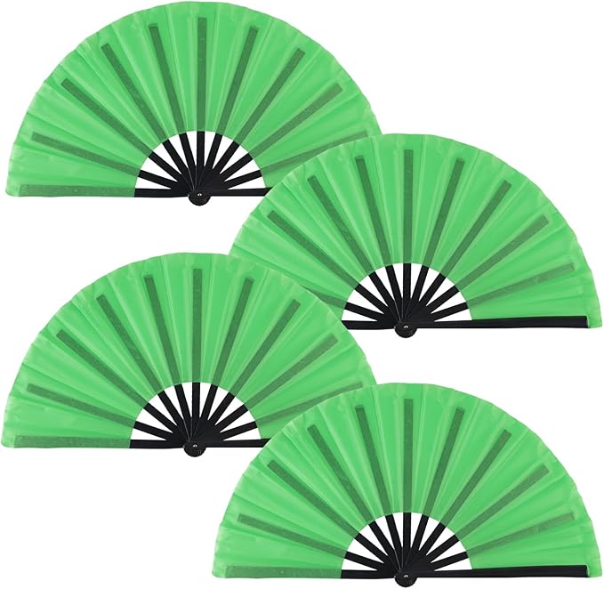 4 Pack Large Folding Hand Fan, Plastic Hand Held Folding Fans Chinese Kung Fu Hand Fan Decorative Folding Fans for Dance, Performance, Festival or Home Decorations(Green)