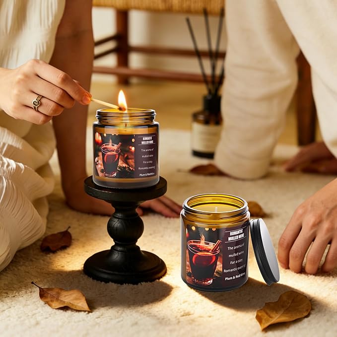 Valentines Day Gifts for Her Him - Mulled Wine Plums Candle 4 Oz - Romantic Anniversary Wedding Birthday Valentines Gifts for Women Men, Girlfriend Boyfriend Gift Ideas