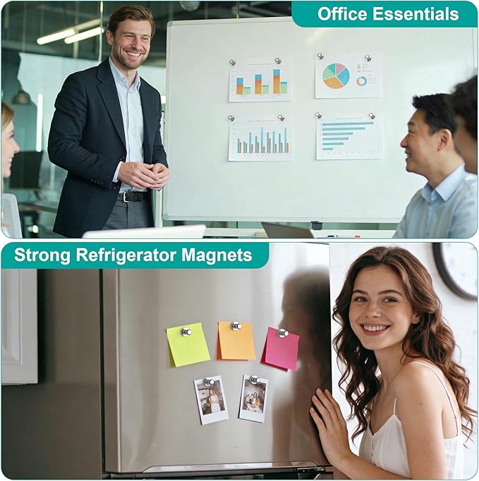 Tiergrade Metallic Magnets, Refrigerator Magnets, 48 Pack Magnetic Push Pins, Strong Fridge Magnets, Multi-use Whiteboard Magnets Perfect for Kitchen Office Classroom