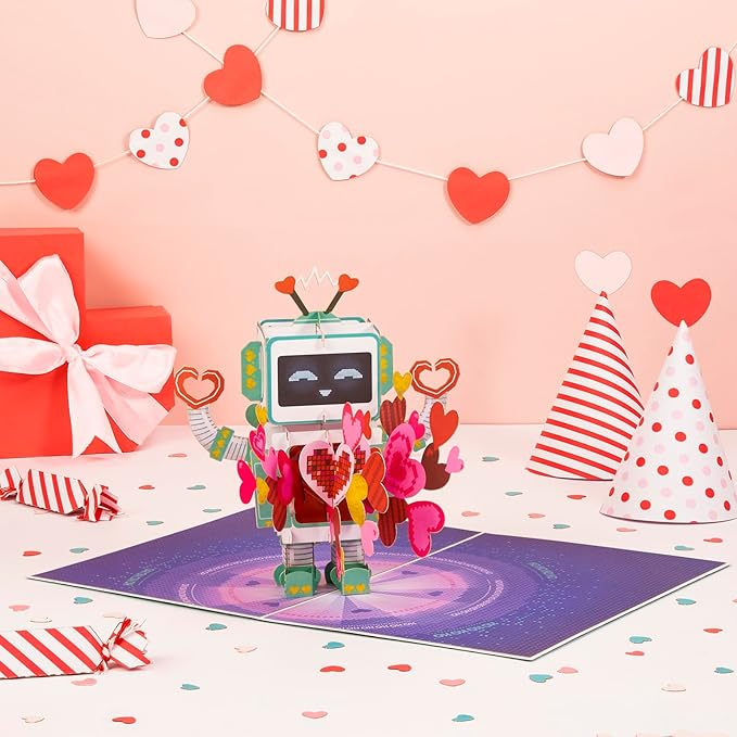 Love Robot Valentines Day Pop Up Card, For Love, Birthday, All Occasion, Just Because, Gifts for Wife, Husband, Lovers, Boyfriend, Him, Her, Crush, 5x7 - Includes Envelope And Message Note