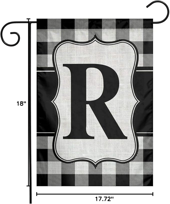 YANGHOME Monogram Initial R Burlap Garden Porch Lawn Flag Farmhouse Decorations Mailbox Decor Welcome Sign 12x18 Inch Small Mini Size Double Sided Flax Nylon Linen Fabric