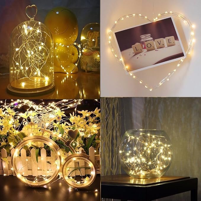 BXROIU 2 x Fairy Lights Battery Operated,Silver Wire Chains 8 Mode 16Ft/5Meter 50 LEDs Timer String Lights with Remote Control for Bedroom Christmas Party Wedding Decoration(Warm White)
