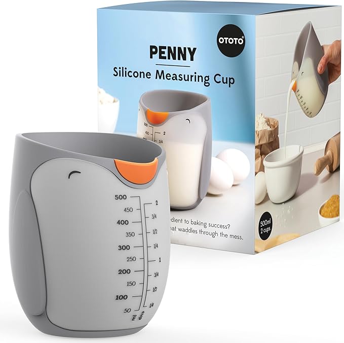 OTOTO Penny Penguin Silicone Measuring Cups for Cooking - 500ml Cute Measuring Cups for Baking, BPA-Free, Microwave Safe, Penguin Gifts, Cute Kitchen Accessories, Funny White Elephant Gifts