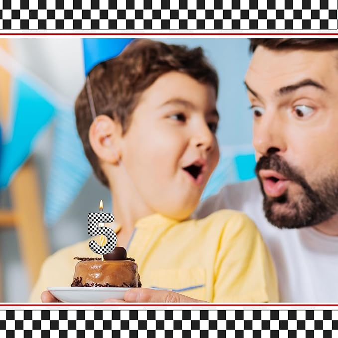 Racing Cars Themed Birthday Candle Number 5 Checkered Candle Birthday Party Decoration Cake Topper for Racing Car Party Decoration Theme Party Supplies (Number 5)