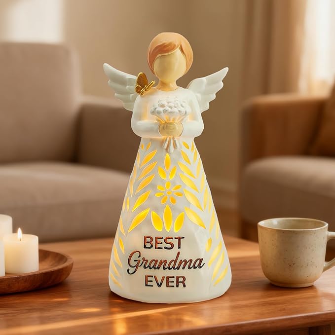 Great Grandma Birthday Gifts - Best Grandma Ever Figurines Lights with Remote, Grandmother Angel Figurine Gift Ideas for Christmas Mothers Day from Granddaughter Grandkids (No batteries included)