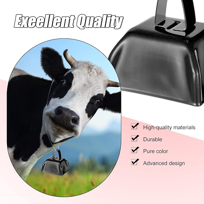 Yeshone 48 Pcs Metal Cowbells with Handles Loud Noise Makers Small Hand Percussion Cowbells for Football Events, Wedding, Graduation Team Cheering(Black)