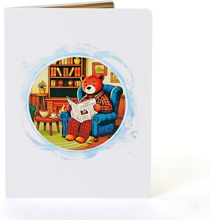 CUTPOPUP Fathers Day Card Pop Up, 3D Birthday Greeting, Father's Day Card for Grandpa, Dad, Godfather, Husband, Son (Papa Bear Reading)
