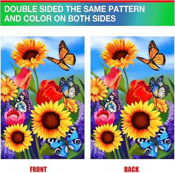 Fall sunflower garden flag 12x18 Double Sided Vertical, Small monarch Butterfly Floral Flower Welcome Garden Yard House Flags Outside Outdoor House sunflower Spring Summer Decor