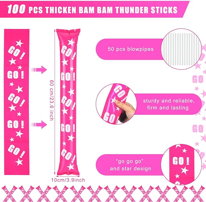 Hungdao 100 Pcs Thunder Sticks Spirit Boom Sticks Cheerleading Football Noise Makers Inflatable Noisemakers for Party Dance Basketball Sporting Event