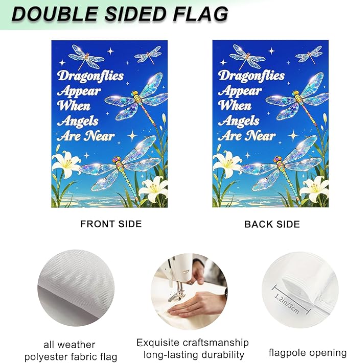 IVN Spring Garden Flag 12x18 Inch Dragonfly Flag Double Sided Outdoor Yard Banner for Porch Lawn Patio Spring Decor