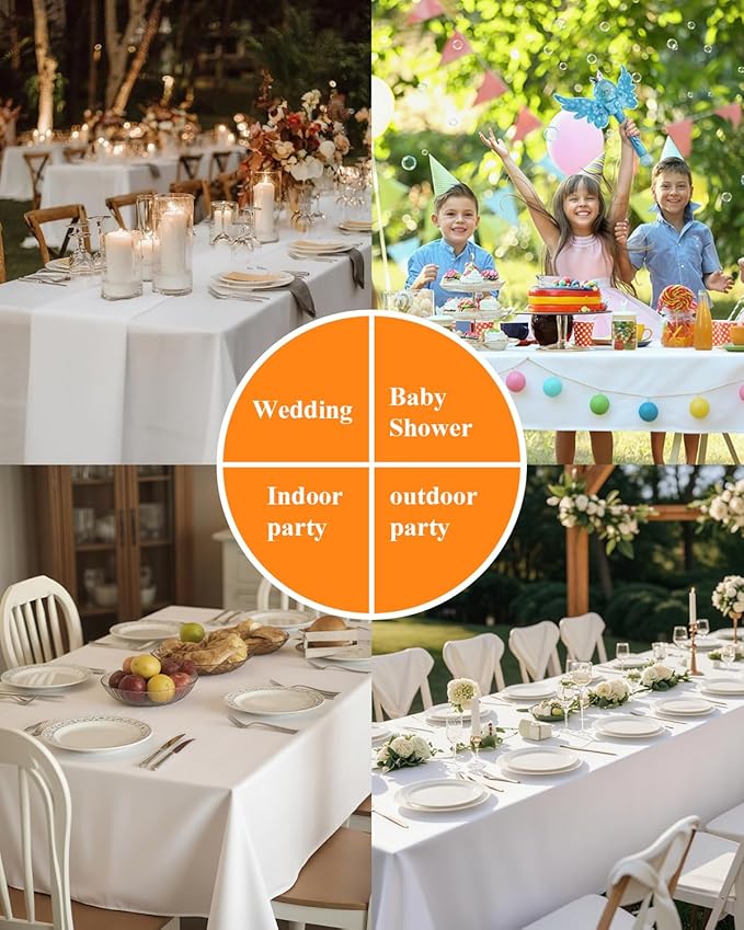 Goodluck 6 Pack White Tablecloth 90 x 132 Inch – Rectangular Polyester Table Cloth, 6-8 Ft Tables – Reusable, Machine Washable Cover for Wedding, Birthday Party Banquet and Event Decoration