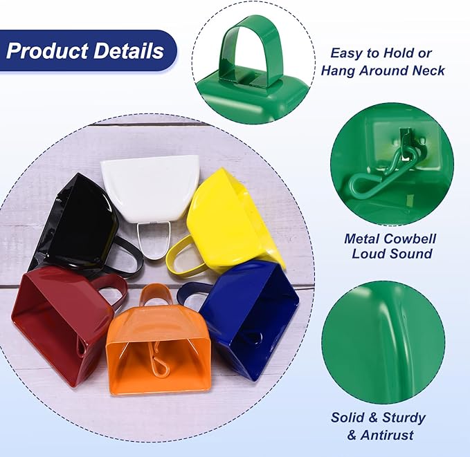 PATIKIL 16pcs Cow Bells for Football Games, 3inch Cowbells for Sporting Events Bulk Loud Noise Makers Metal Cow Bell with Handle for Cheering Competition Marathon Wedding, Green