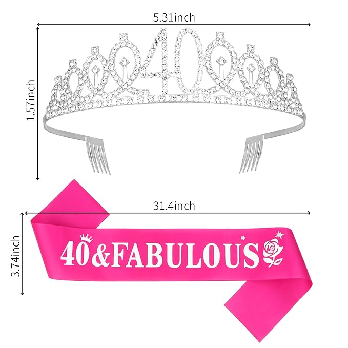Casoty 40th Birthday Sash and Tiara, 40th Birthday Decorations for Women, 40 & FABULOUS Sash and Crown Set, Gifts for Her, Party Supplies Favors for Women
