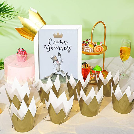 Laumoi 24 Pcs Mini Crowns Paper Crowns with Elastic Strap Gold Party Hats Birthday Party Supplies Shower Decorations Celebration Princess Costume Supplies