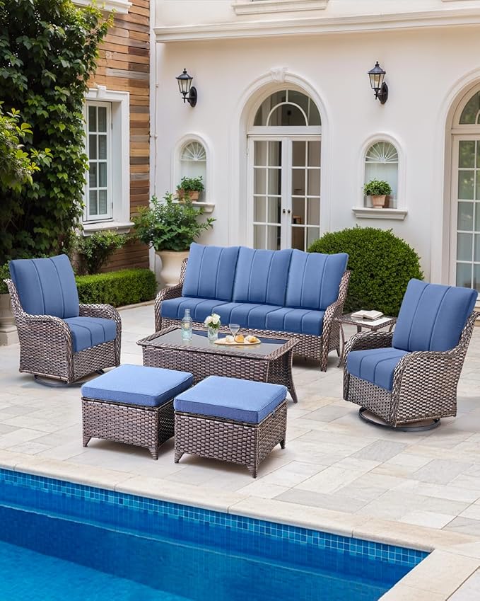 Luxury 24x24x6 Inch Kitty Outdoor Deep Seat Cushions Set of 6 - Comfortable Patio Chair Cushion for Wicker Dining Rocking Swivel Chair Loveseat Couch Sectional Sofa - Navy Blue