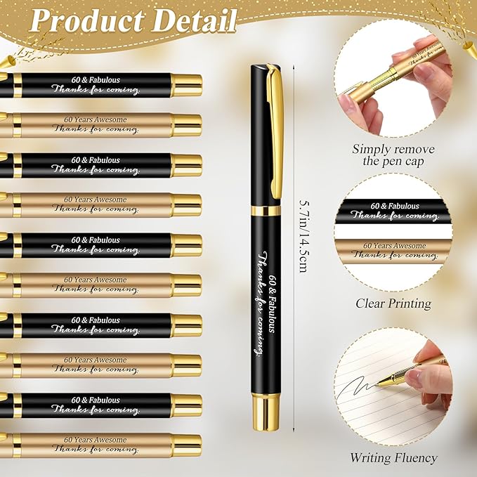 50 Set 60th Birthday Party Favor for Guest Anniversary Party Favor with Black and Gold Ballpoint Pens and Thank You Cards for Women Men Birthday Anniversary Appreciation Gifts