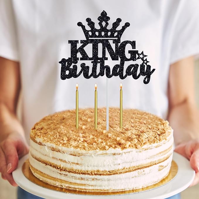 Birthday Gifts for Men, Birthday Decorations for Men, Party Decor Supplies including King Crown & Sash & Banner & Cake Topper & Candles