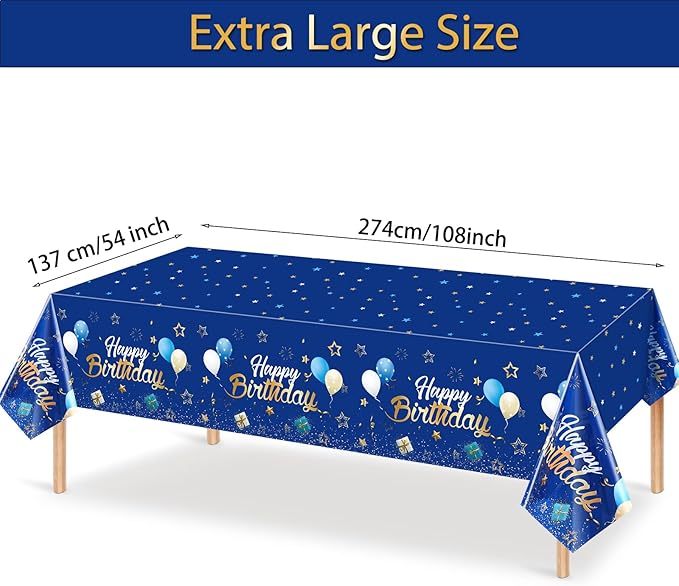 Tegeme Navy Blue Party Supplies Stars Happy Birthday Tablecloths Starry Confetti Table Covers for Kids Boys Girls Baby Shower Birthday Party Decorations(Navy Blue and Gold,2 Pack)