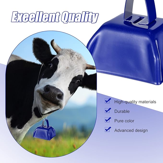 Yeshone 48 Pcs Metal Cowbells with Handles Loud Noise Makers Small Hand Percussion Cowbells for Football Events, Wedding, Graduation Team Cheering(Dark Blue)