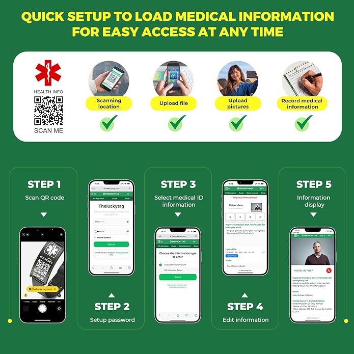 Upgraded Medical Bracelets Men Women with QR Code Medical Alert ID Bracelets - Titanium Steel Wristband Fits Wrists Up 8''-10'' - More Space Custom Emergency Med ID Info