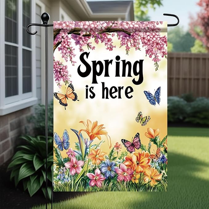 Starlit Patio Welcome Spring Garden Flag Flower Spring Is Here Garden Flag Double Sided 12x18 Inch Floral Small Summer Yard Outdoor Flag Outside Home Decor Home Patio Seasonal Decoration
