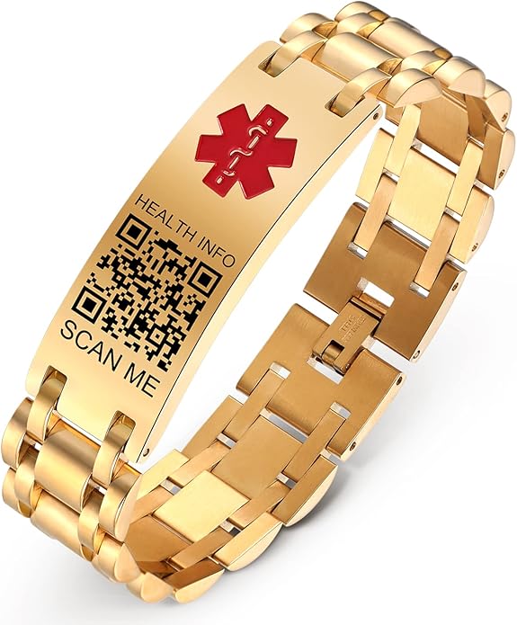 Upgraded Medical Bracelets Men Women with QR Code Medical Alert ID Bracelets - Titanium Steel Wristband Fits Wrists Up 8''-10'' - More Space Custom Emergency Med ID Info