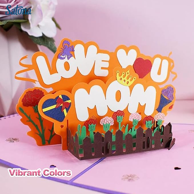 SATONA 3D Mother Pop-Up Greeting Card, Elegant Floral Scene, Includes Envelope & Message Card, Perfect for Mothers, Wives, Grandmas, or a Special Occasion (Love You Mom)