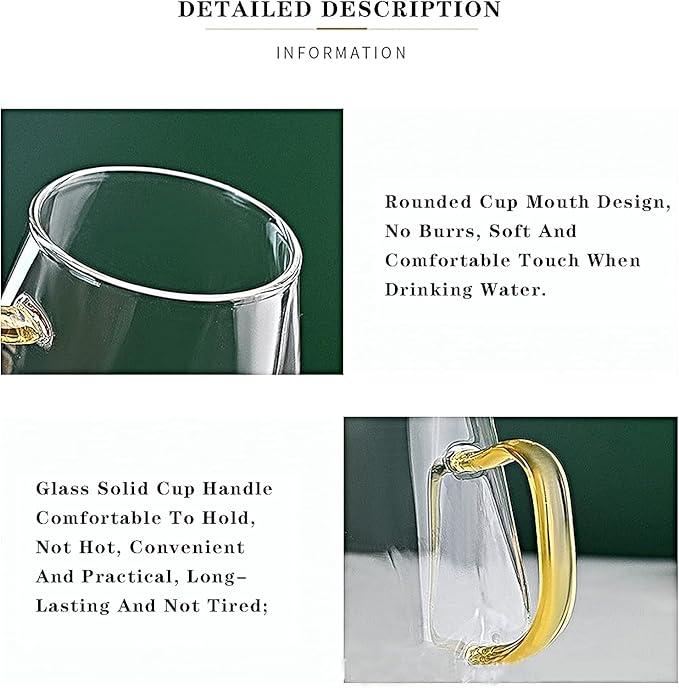 4pcs Crystal Clear Glass Coffee Cups Set with Handle,Espresso Mugs for Hot Espresso Liquor Microwave Safe coffee cups 10oz