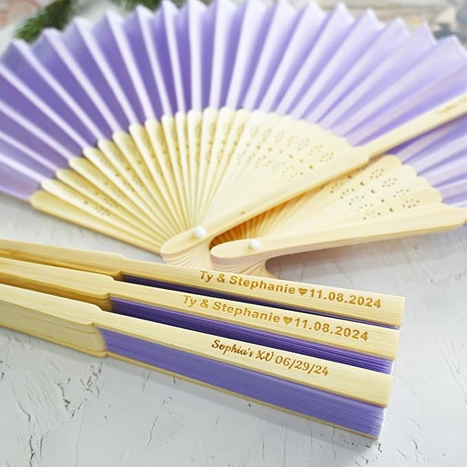 5pcs Personalized Purple Folded Hand Fans, Custom Folding Hand Fans for Wedding Guests, Wedding Gift Party Favors Church Fans Handheld, Birthday Party Supplies Bridal Shower Gifts