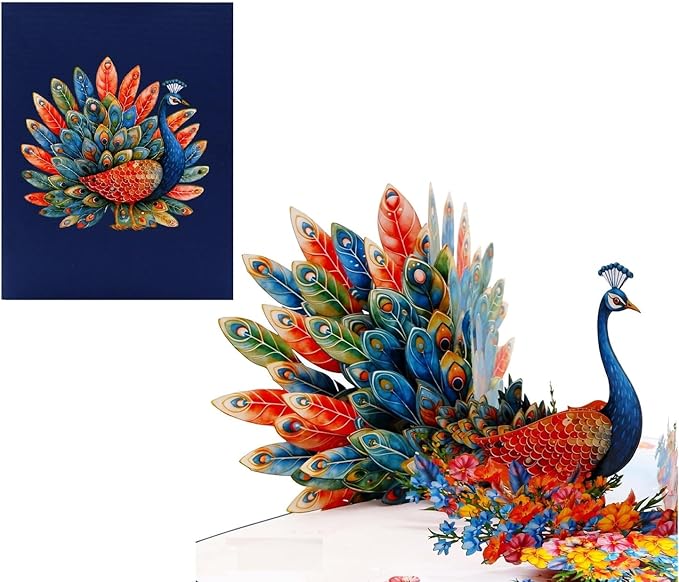 3D Pop Up Greeting Card – Elegant Peacock with Colorful Feathers & Flowers – Unique Card for Birthday, Anniversary, Wedding & Special Occasions, A55